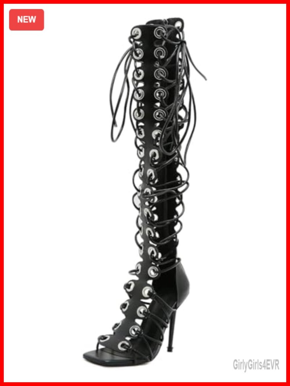 Peep Toe Lace Up High Heeled Gladiator Sandals Over The Knee Bootie